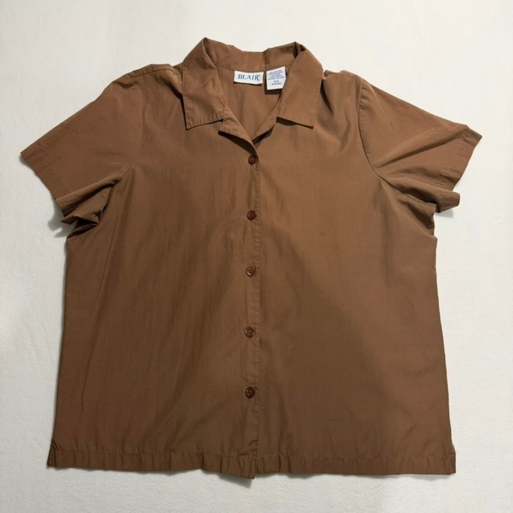 BLAIR Short Sleeve Button Up Brown Women's XL